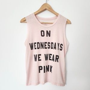 Y2K Mean Girls‎ Pink Graphic Tank Top On Wednesdays We Wear Pink Movie Tee Small